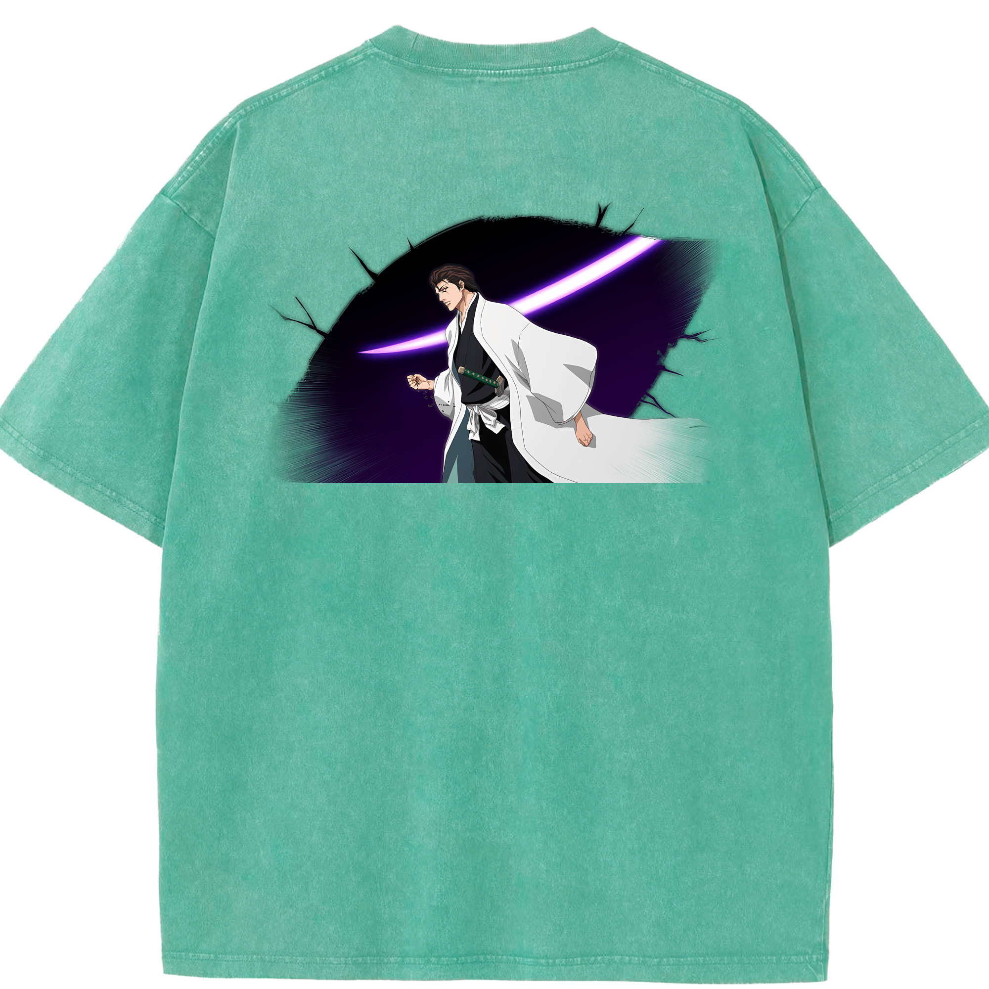 （画像用） ブリーチ 藍染 惣右介（あいぜん そうすけ） BLEACH Aizen Sousuke 綿100% ヴィンテージ風 半袖Tシャツ（背面プリント）